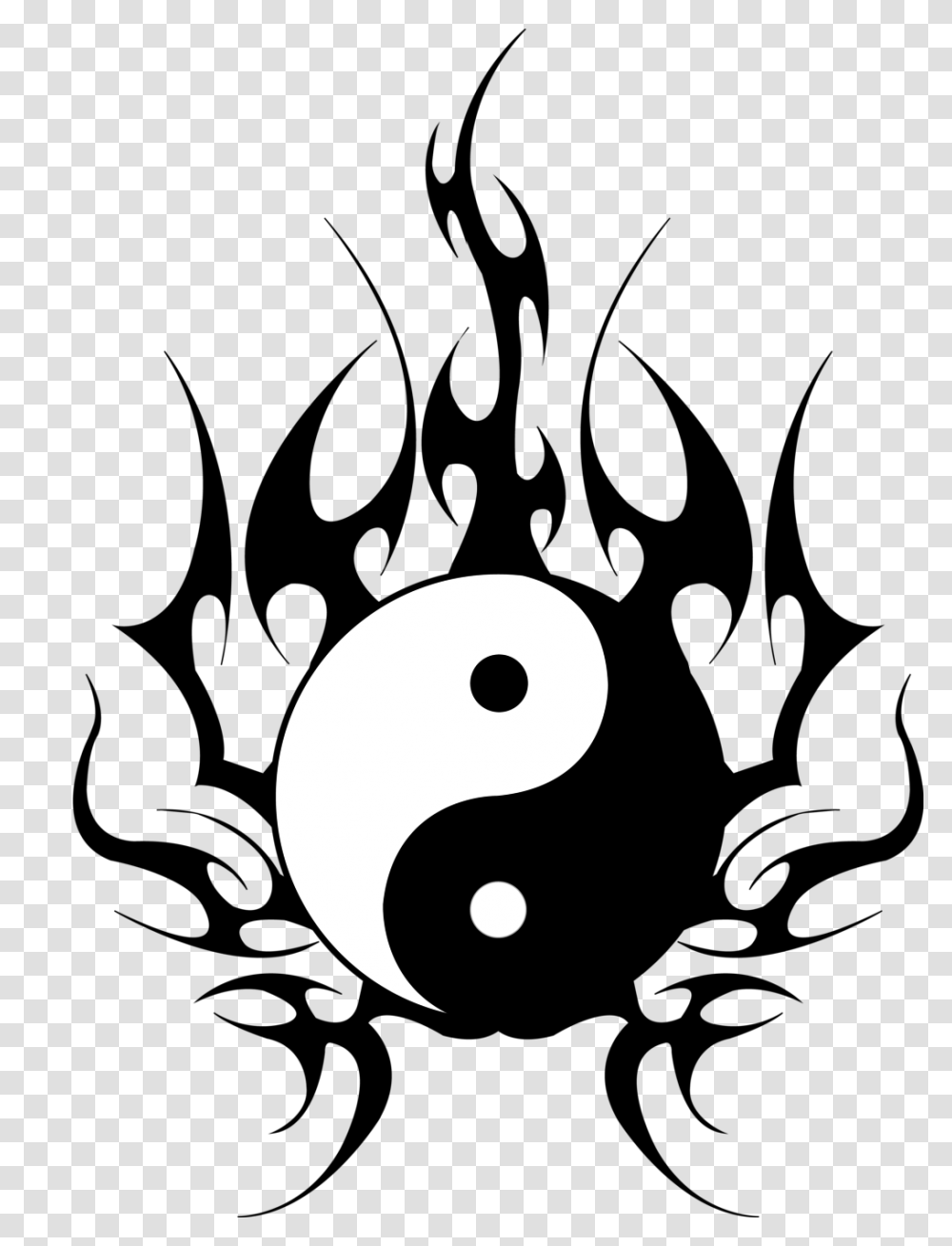 Ying Yang Tattoo Flames, Moon, Outer Space, Night, Astronomy Transparent Png