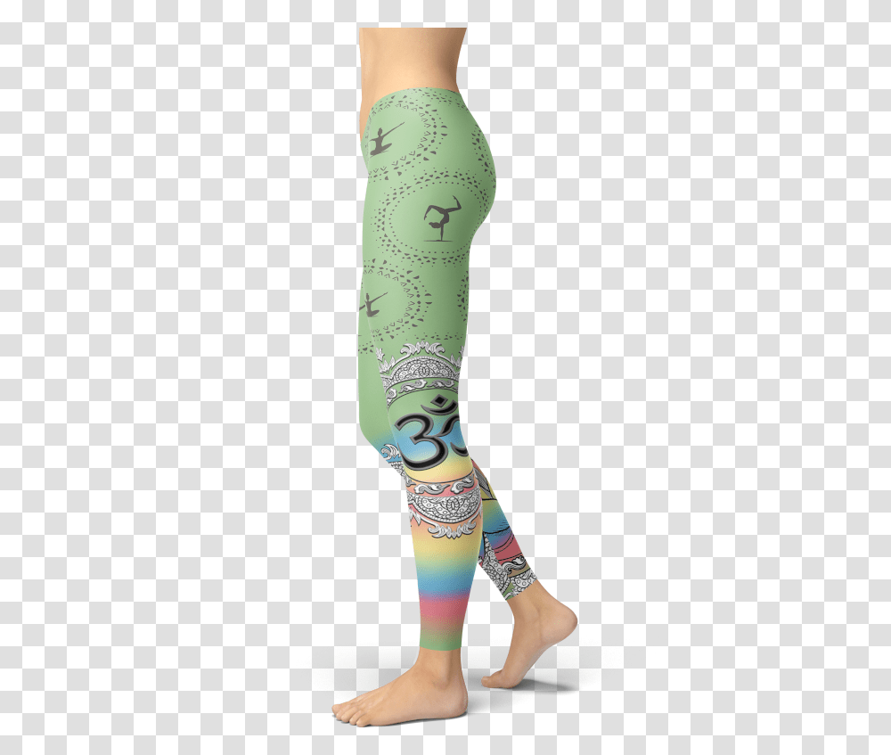 Yoga Poses Leggings Green With Rainbow Pattern Gym Yoga Pants, Arm, Sock, Shoe, Footwear Transparent Png
