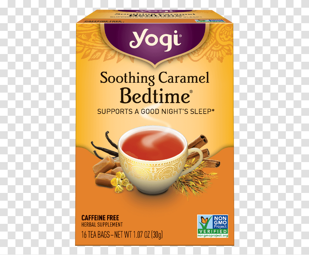 Yogi Soothing Caramel Bedtime Tea, Beverage, Pottery, Advertisement, Paper Transparent Png