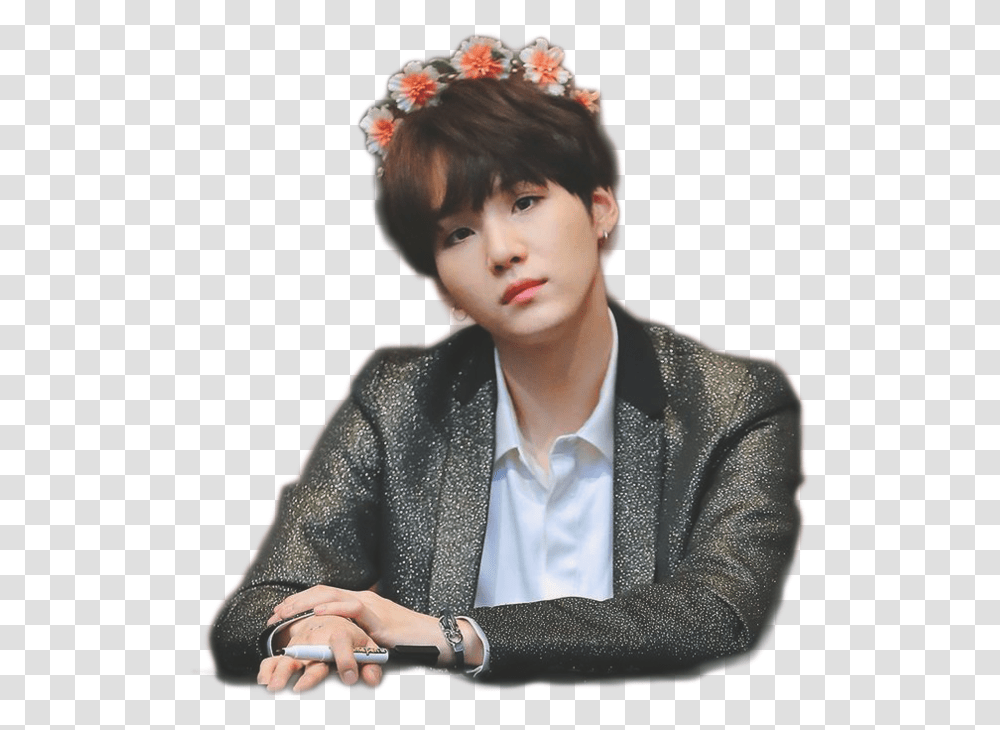 Yoongi Bts Suga In Flower Crown, Person, Female, Suit Transparent Png