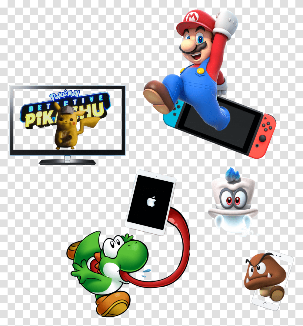 Yoshi Mario Cappy Goomba Pikachu Apple Ipad Iphone Nint Cartoon, Super Mario Transparent Png