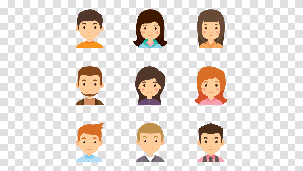 Young Avatar Collection Flat People Icon, Face, Person, Head, Doll Transparent Png