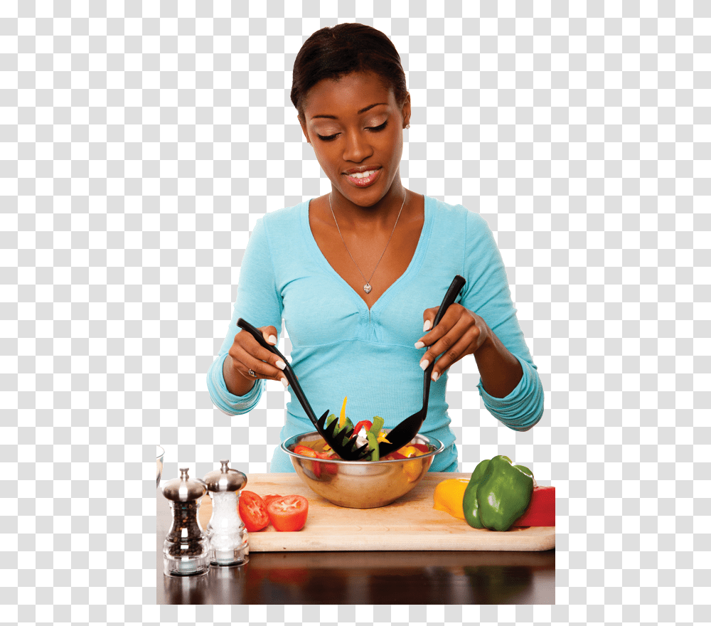 Young Black Lady Cooking Download Black Lady Cooking, Person, Human, Plant, Food Transparent Png