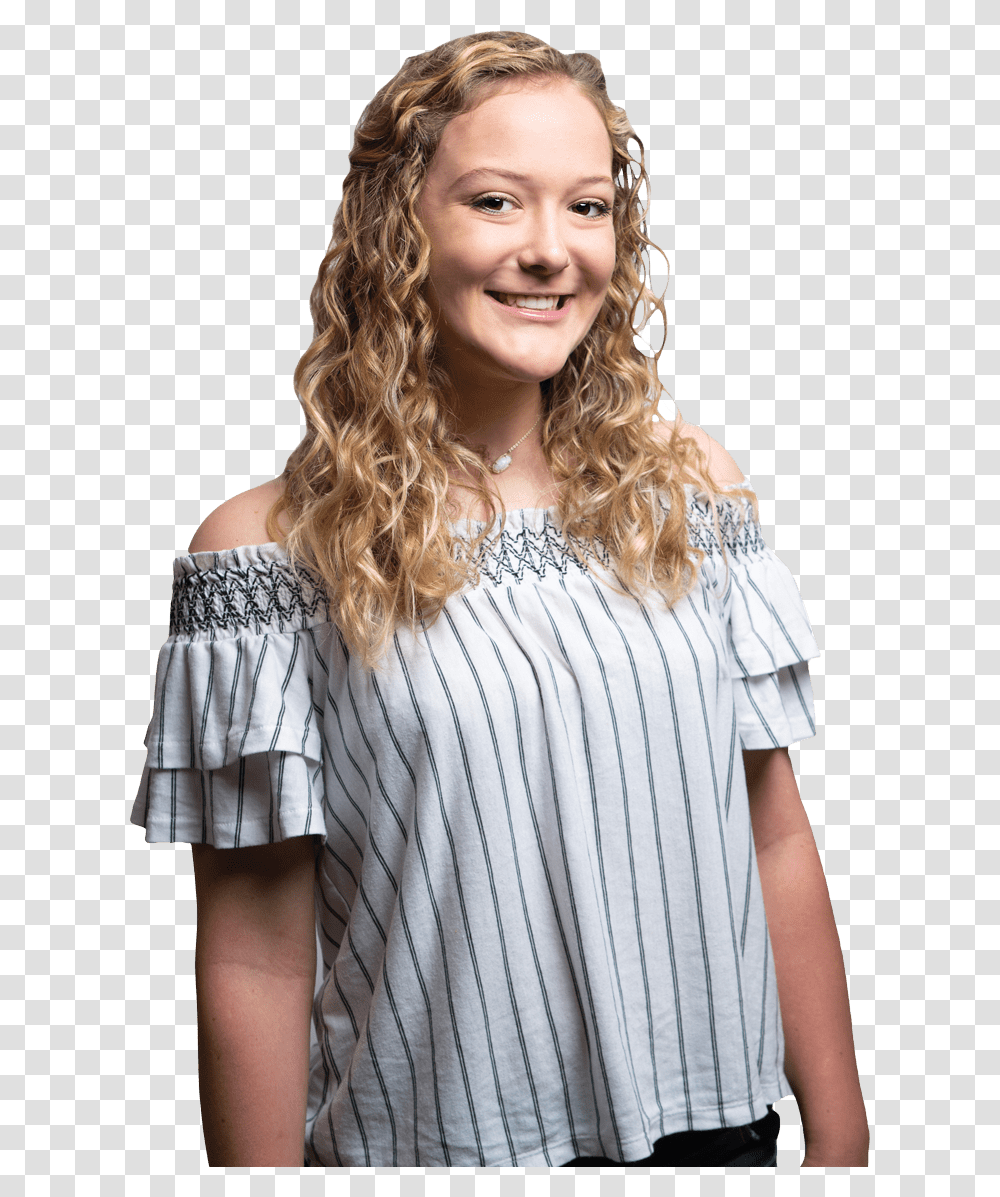 Young Blonde Girl Smiling Straight White Teeth Curly Girl, Blouse, Female, Person Transparent Png