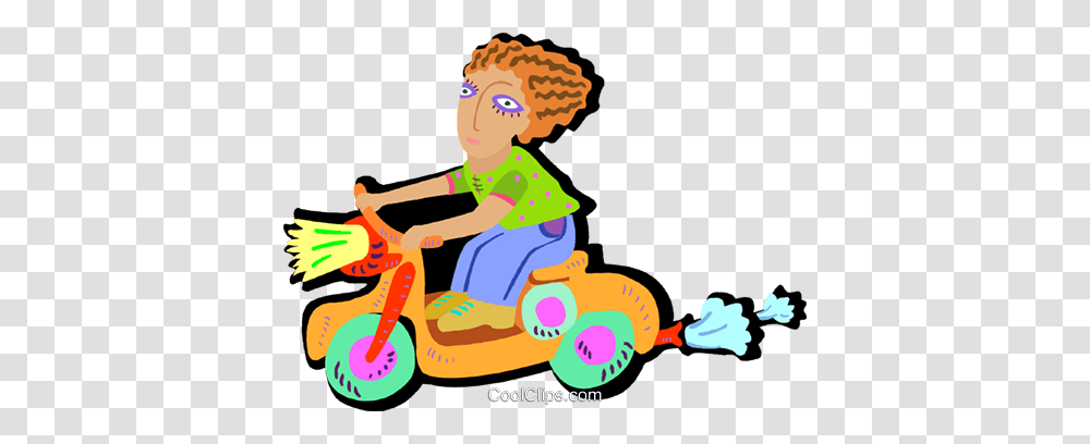 Young Child Riding Scooter Royalty Free Vector Clip Art, Vehicle, Transportation, Kart, Tricycle Transparent Png