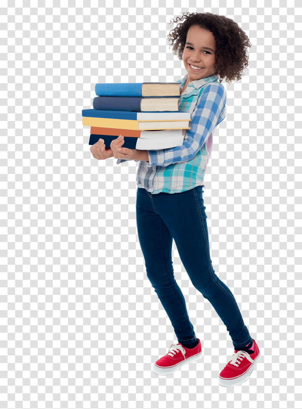 Young Girl Student Image Kid With School Books, Person, Shoe, Footwear Transparent Png