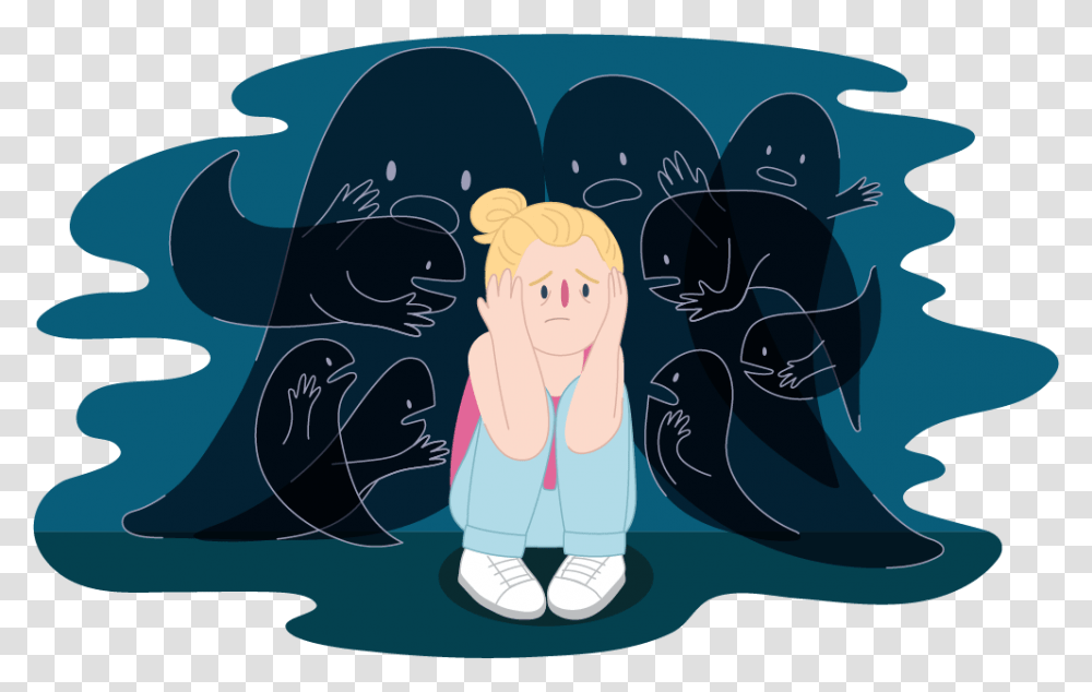 Young Girl Surrounded By Voices Hearing Voices, Drawing Transparent Png