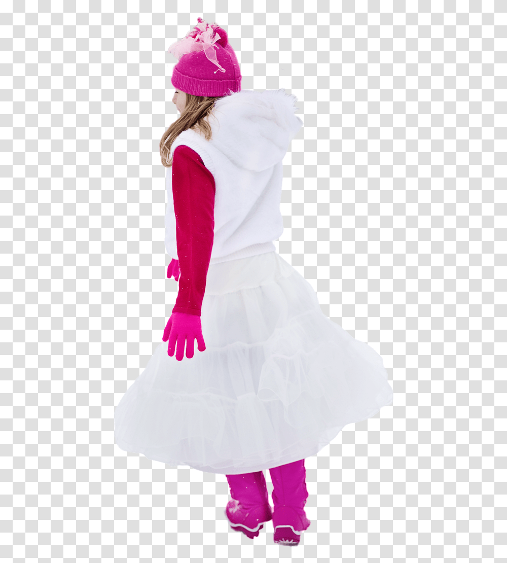 Young Girlwhite Dresspinkhot Pinkwalkingwinterfree Girl, Person, Leisure Activities, Female Transparent Png