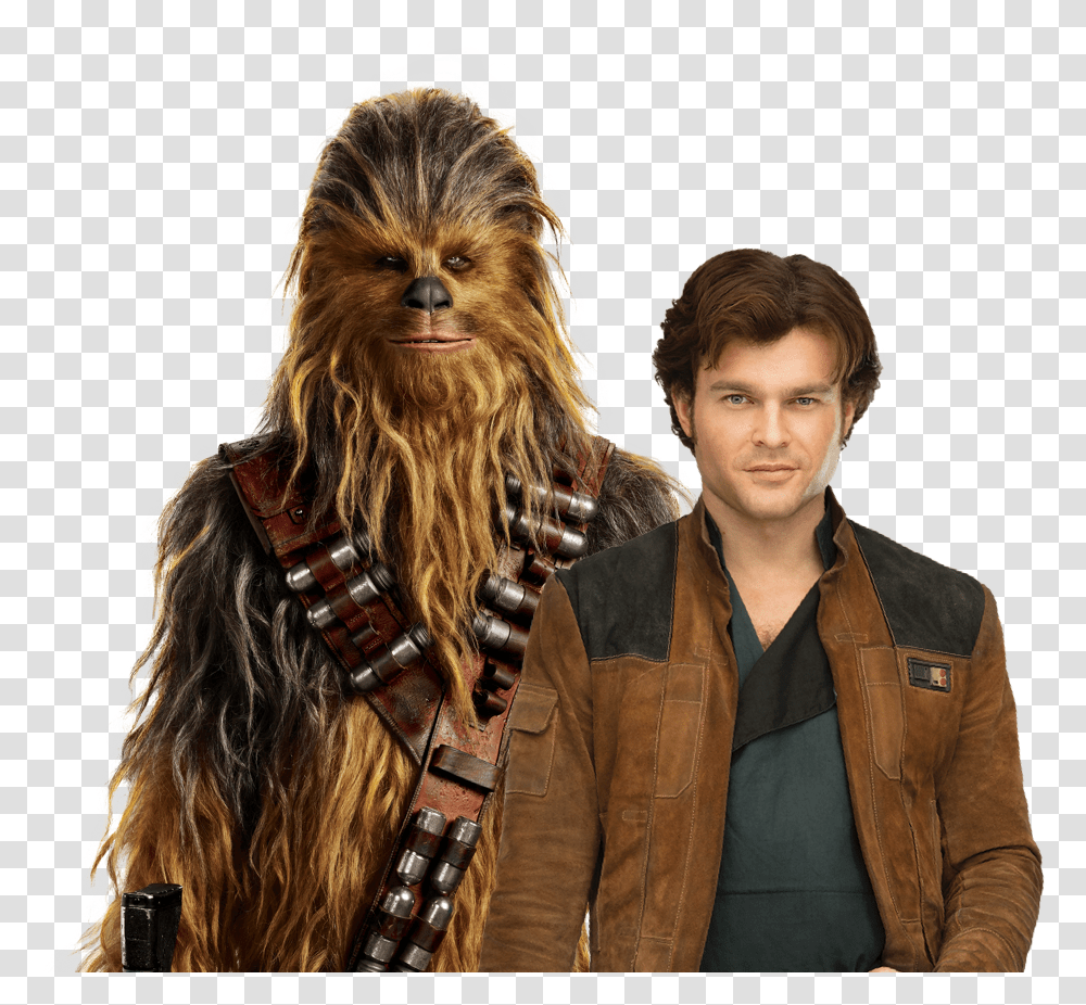 Young Han Solo And Chewbacca, Person, Jacket, Coat Transparent Png