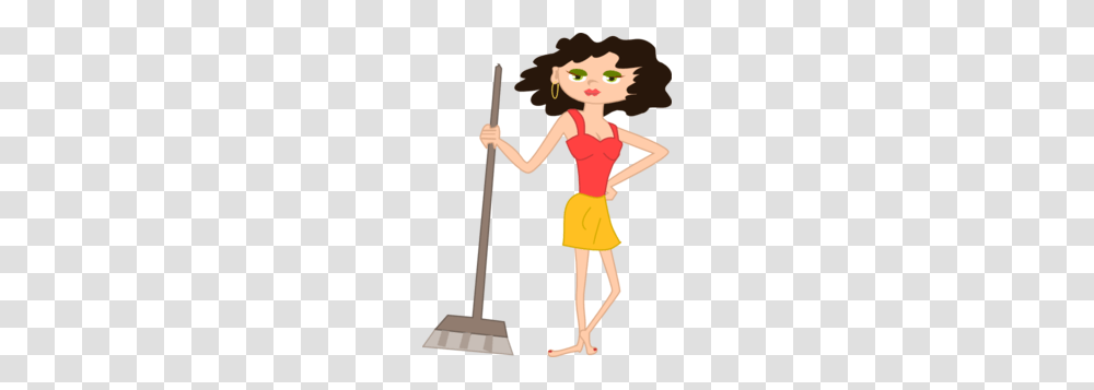 Young Housekeeper Girl With Broomstick Clip Art, Person, Female, People, Dress Transparent Png
