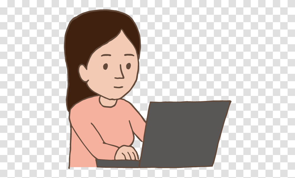 Young Lady Using Laptop Cartoon, Reading, Female, Girl Transparent Png