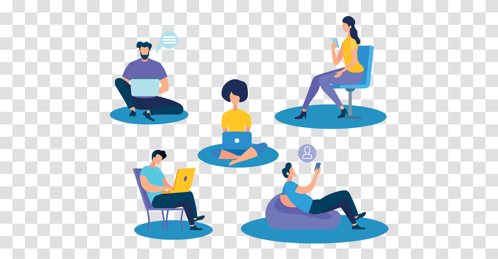 Young People Using The Internet People Using Devices Illustration, Person, Sitting, Performer, Juggling Transparent Png