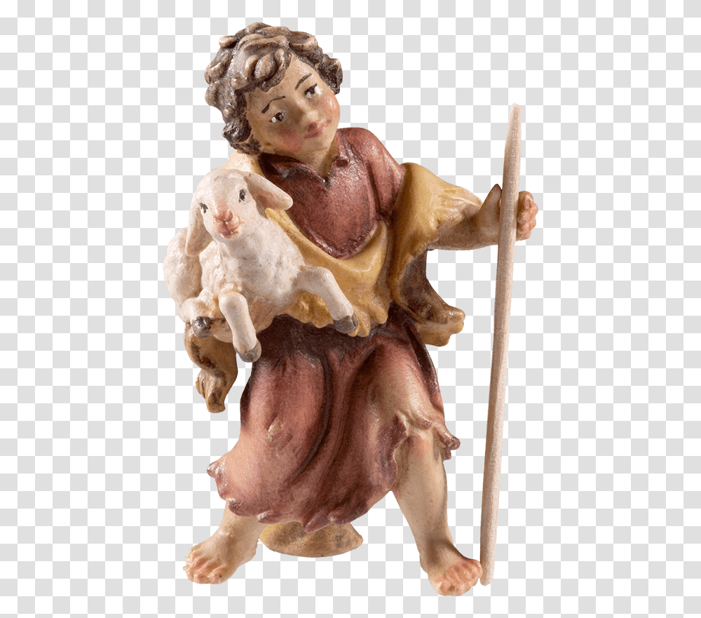 Young Shepherd With Lamb Character Art Young Shepherd, Figurine, Sculpture, Finger, Person Transparent Png