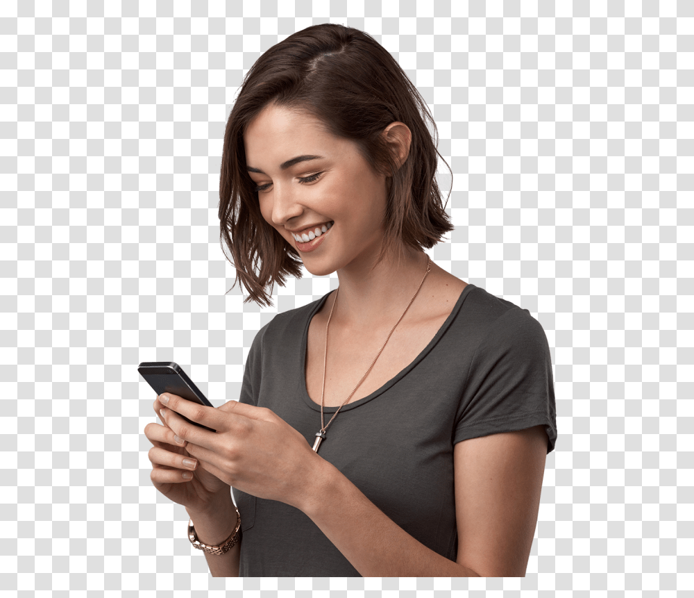 Young Woman Using The Latest Smartphone Woman Using Phone, Person, Human, Electronics, Mobile Phone Transparent Png