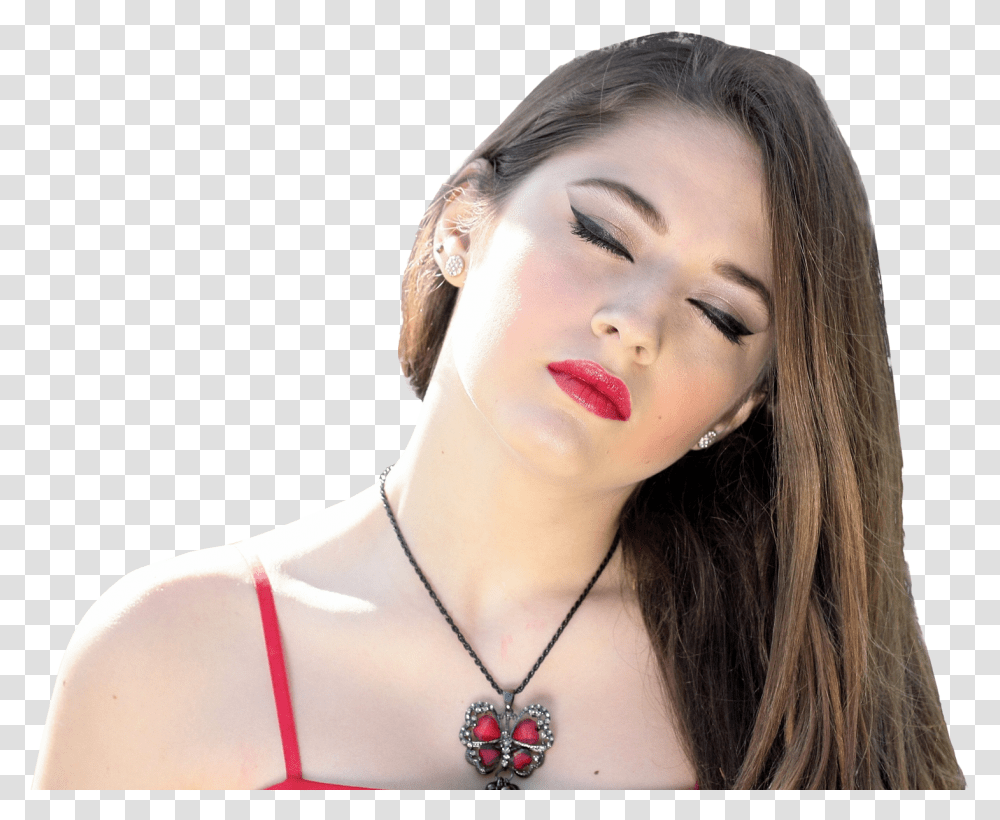 Young Woman With Eyes Closed Image Women With Eyes Closed, Person, Human, Necklace, Jewelry Transparent Png