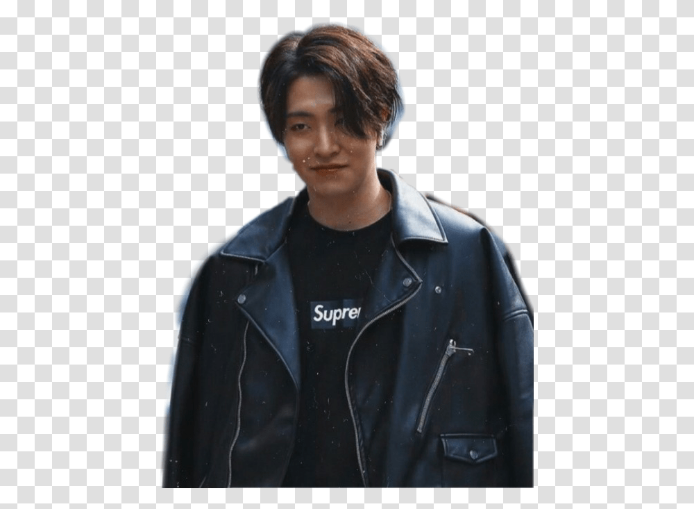 Youngjae Cute Hot Icons Stickergot7 Kpop Leather Jacket, Coat, Apparel, Person Transparent Png