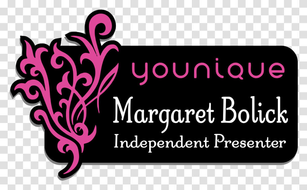 Younique Name Badge Younique Black Pink Logo, Text, Graphics, Art, Floral Design Transparent Png