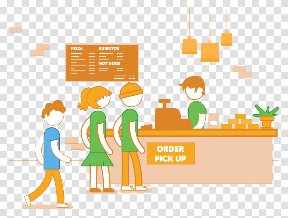 Your Order Will Be Ready When You Arrive Line Up For Food Cartoon, Shop, Indoors, Paper Transparent Png