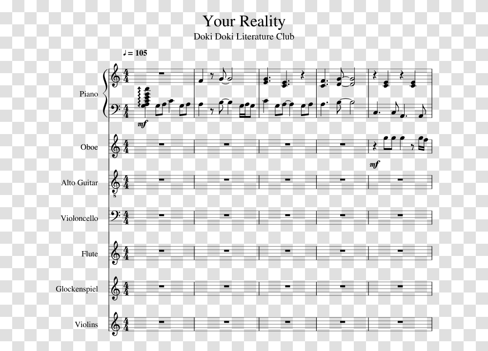 Your Reality Sheet Music For Piano Flute Oboe Guitar Sheet Music, Gray, World Of Warcraft Transparent Png