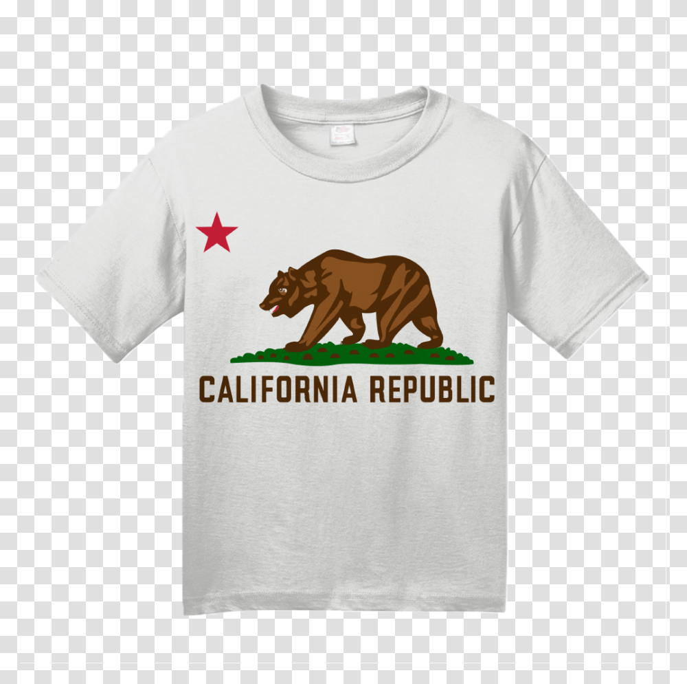 Youth White California State Flag Grizzly Bear In California, T-Shirt, Apparel, Animal Transparent Png