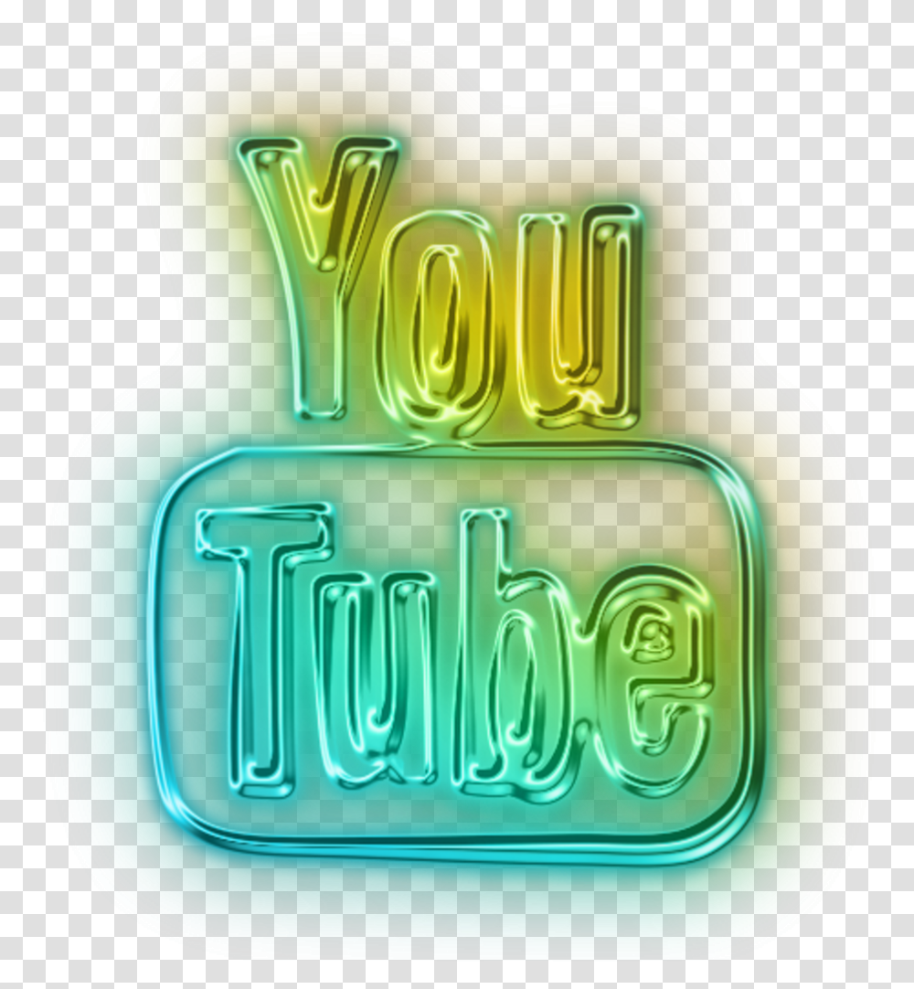 Youtube Logo 2010 Neon Led Blue Green Yellow Freetoedit Blue Green Youtube Logo, Light, Alphabet, Birthday Cake Transparent Png