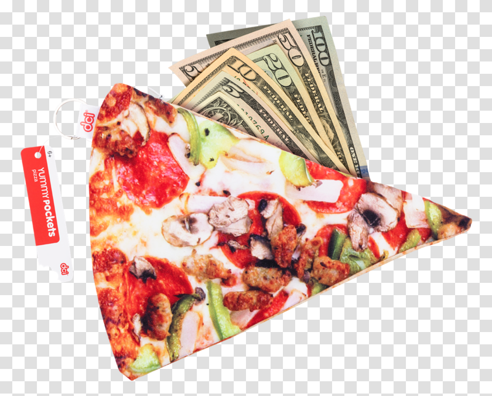 Yummypocket Pizza With Dollar Bills Facing Front Pizza, Food, Money, Advertisement, Poster Transparent Png