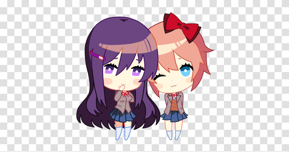 Yuri And Sayori Chibi Shared, Manga, Comics, Book Transparent Png