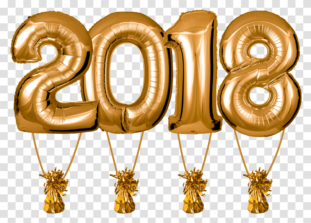 Zahlenballons 2018 Gold Inkl Balloon 2018 2000x1398 2018 Gold Balloons, Text, Chandelier, Lamp, Alphabet Transparent Png