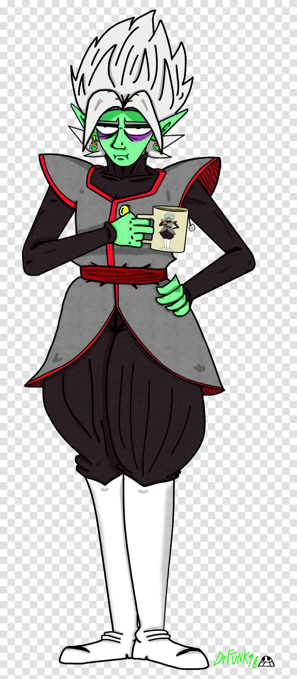 Zamasu Drinking Tea Cartoon, Person, Helmet, Hand Transparent Png