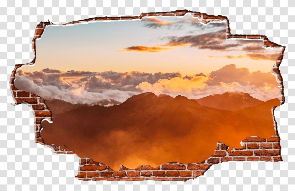 Zapwalls Decals Above The Mountain Orange Cloudy Sky Wallpaper, Nature, Outdoors, Scenery, Mountain Range Transparent Png