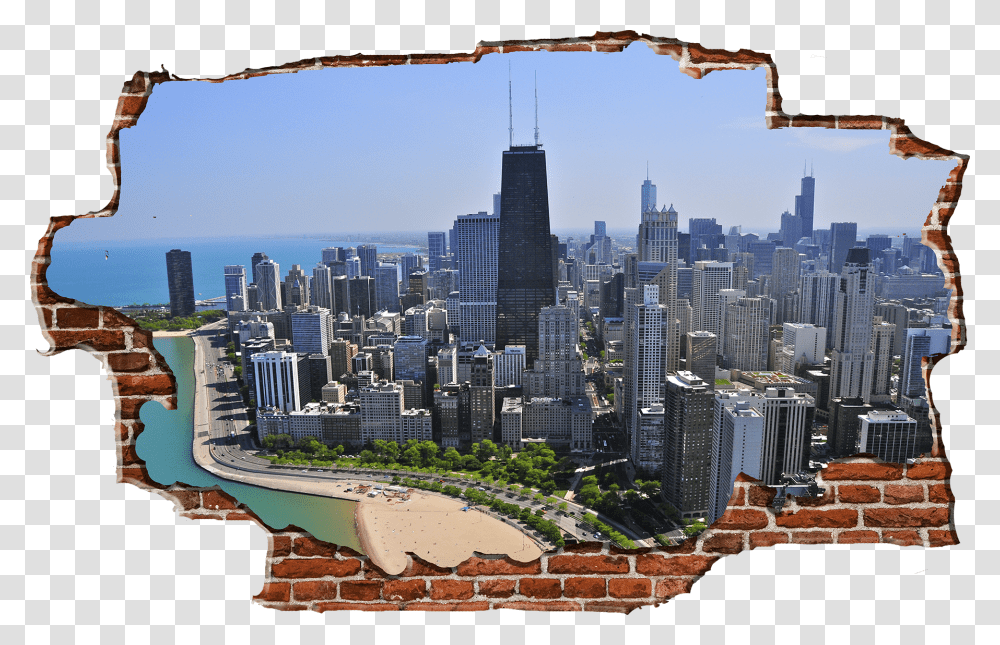 Zapwalls Decals Breaking Wall Chicago Skyline Color, Landscape, Outdoors, Nature, Scenery Transparent Png