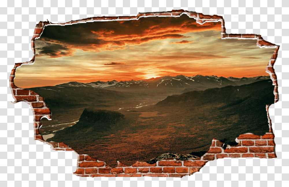 Zapwalls Decals Sunset Mountainside Red Clouds Breaking Crashing Through Wall, Nature, Scenery, Outdoors, Landscape Transparent Png