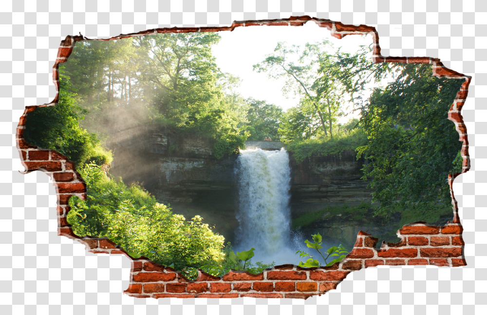Zapwalls Decals Water Fall In Forest Breaking Wall Chicago Waterfall, Brick, River, Outdoors, Nature Transparent Png