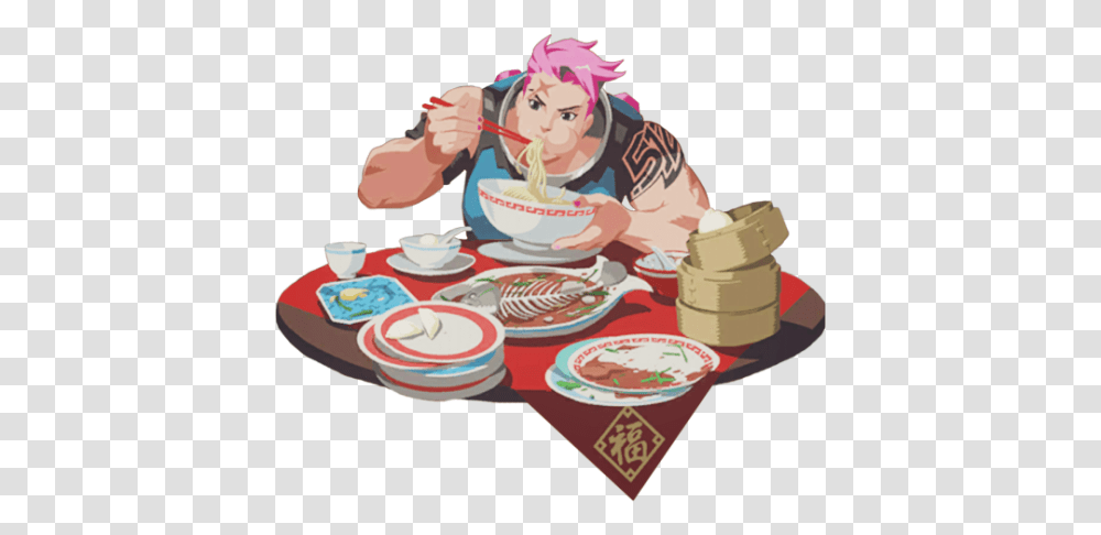 Zarya Spray Image With Chibi Hanzo And Genji Dragons, Dish, Meal, Food, Person Transparent Png