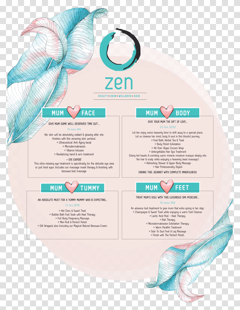 Zen Day Spa Mothers Day Menu Poster 2017 2018 Illustration, Flyer, Paper, Advertisement, Brochure Transparent Png