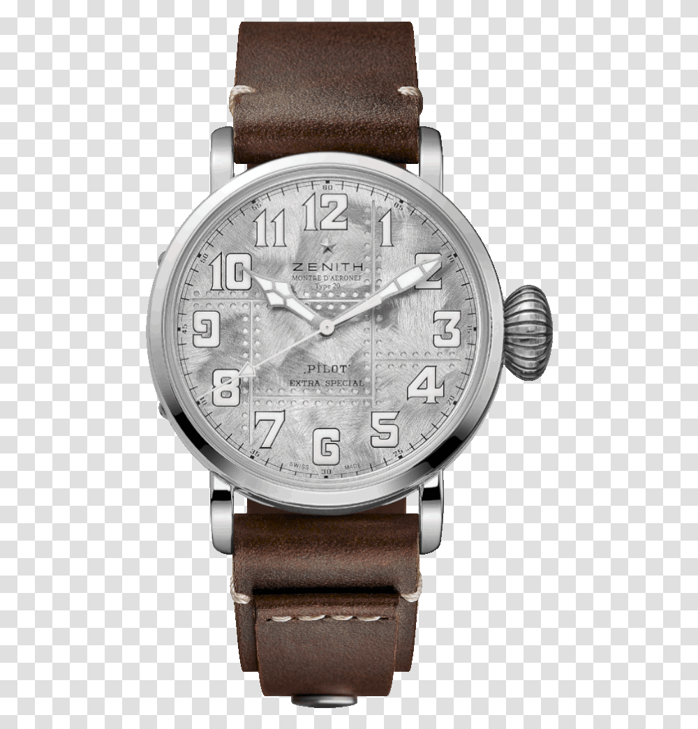 Zenith Pilot Type 20 Extra Special Silver, Wristwatch, Clock Tower, Architecture, Building Transparent Png