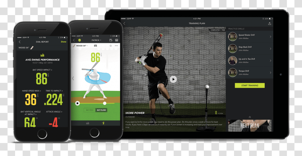 Zepp Free App Baseball Technology, Mobile Phone, Electronics, Person, Tennis Racket Transparent Png