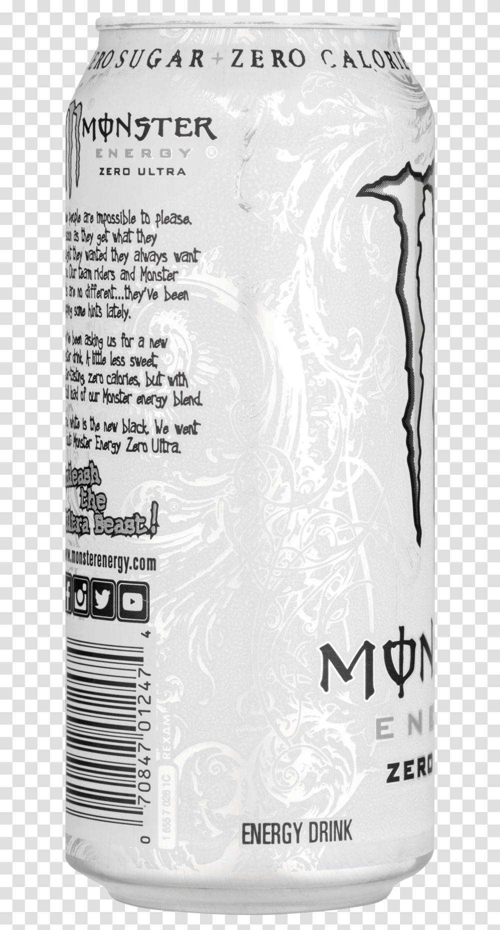 Zero Calorie Monster Back Of Can, Book, Beverage, Alcohol Transparent Png