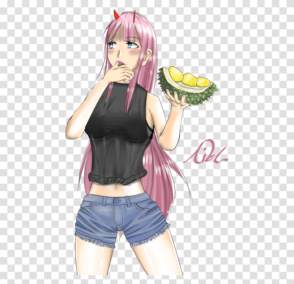 Zero Two Eating Durians Cartoon, Plant, Person, Shorts Transparent Png