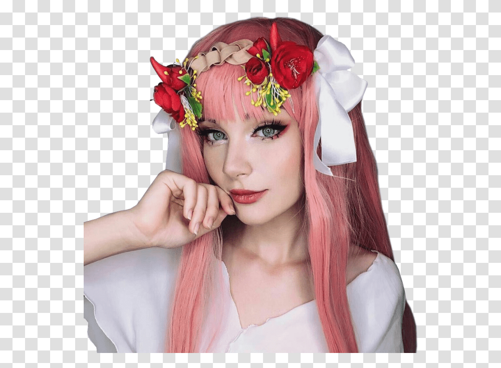 Zero Two Flower Headband, Costume, Person, Hair Transparent Png