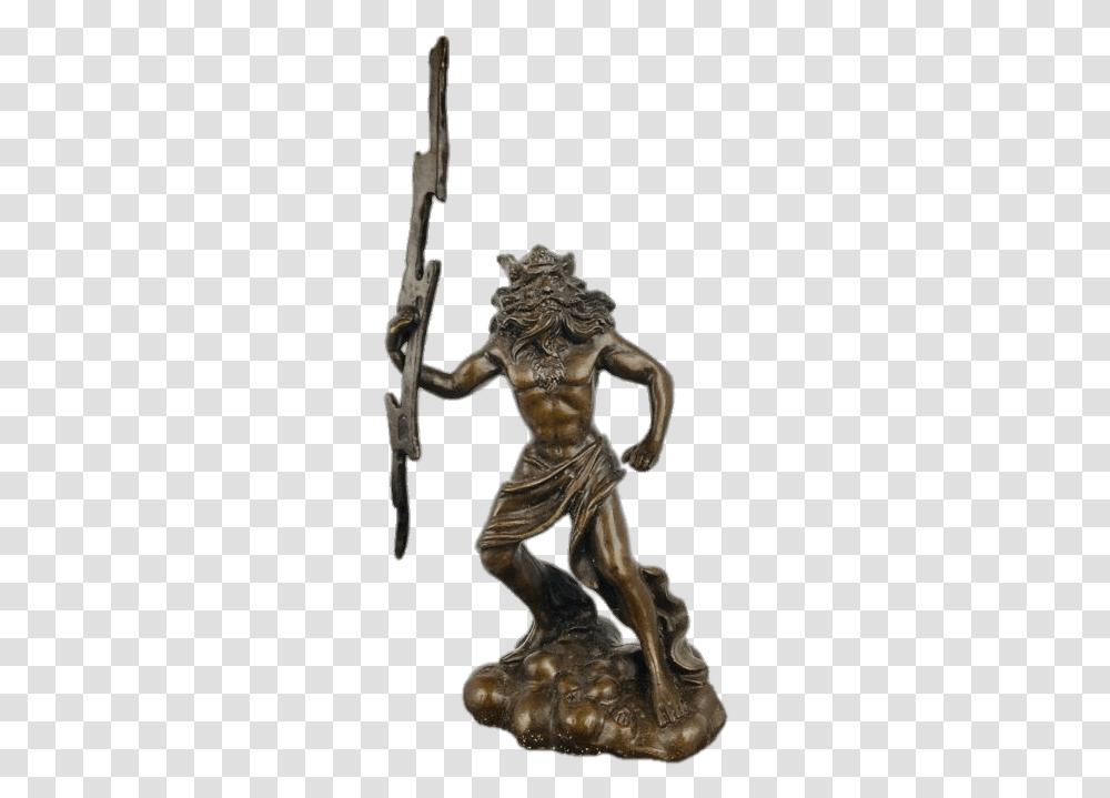 Zeus Holding Thunderbolt Bronze Sculpture Figurine, Statue, Cross Transparent Png