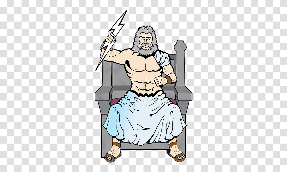 Zeus Jupiter God Lightning Zeus, Person, Book, Comics, Furniture Transparent Png