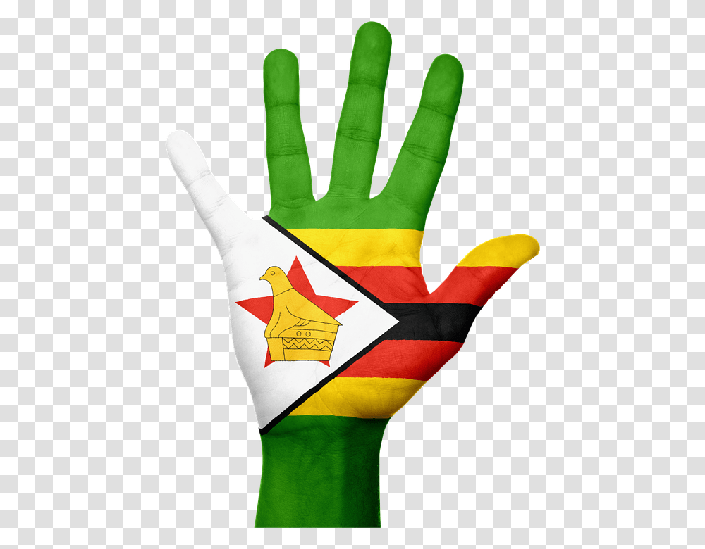 Zimbabwe Flag Hand National Fingers Patriotic Flag Map Of Zimbabwe, Apparel, Bird, Animal Transparent Png