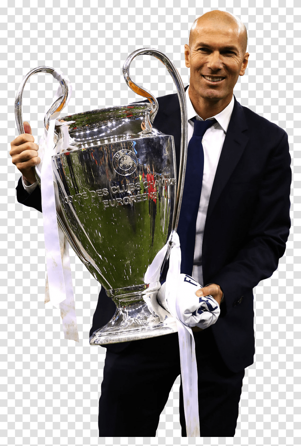 Zinedine Zidanerender Zidane With Champions League Trophy, Person, Human, Suit, Overcoat Transparent Png