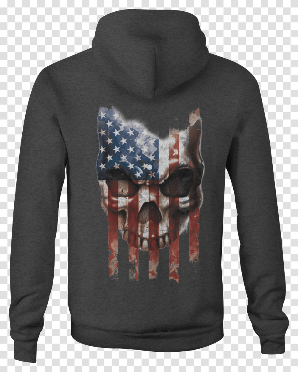 Zip Up Hoodie American Flag Vintage Skull Military, Apparel, Sleeve, Long Sleeve Transparent Png