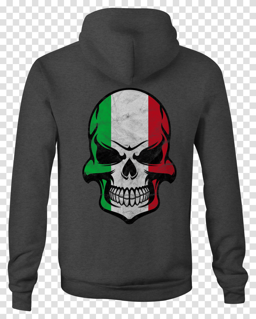 Zip Up Hoodie Italy Flag Painted Skull Hooded Sweatshirt Hoodie, Apparel, Sweater, Sleeve Transparent Png