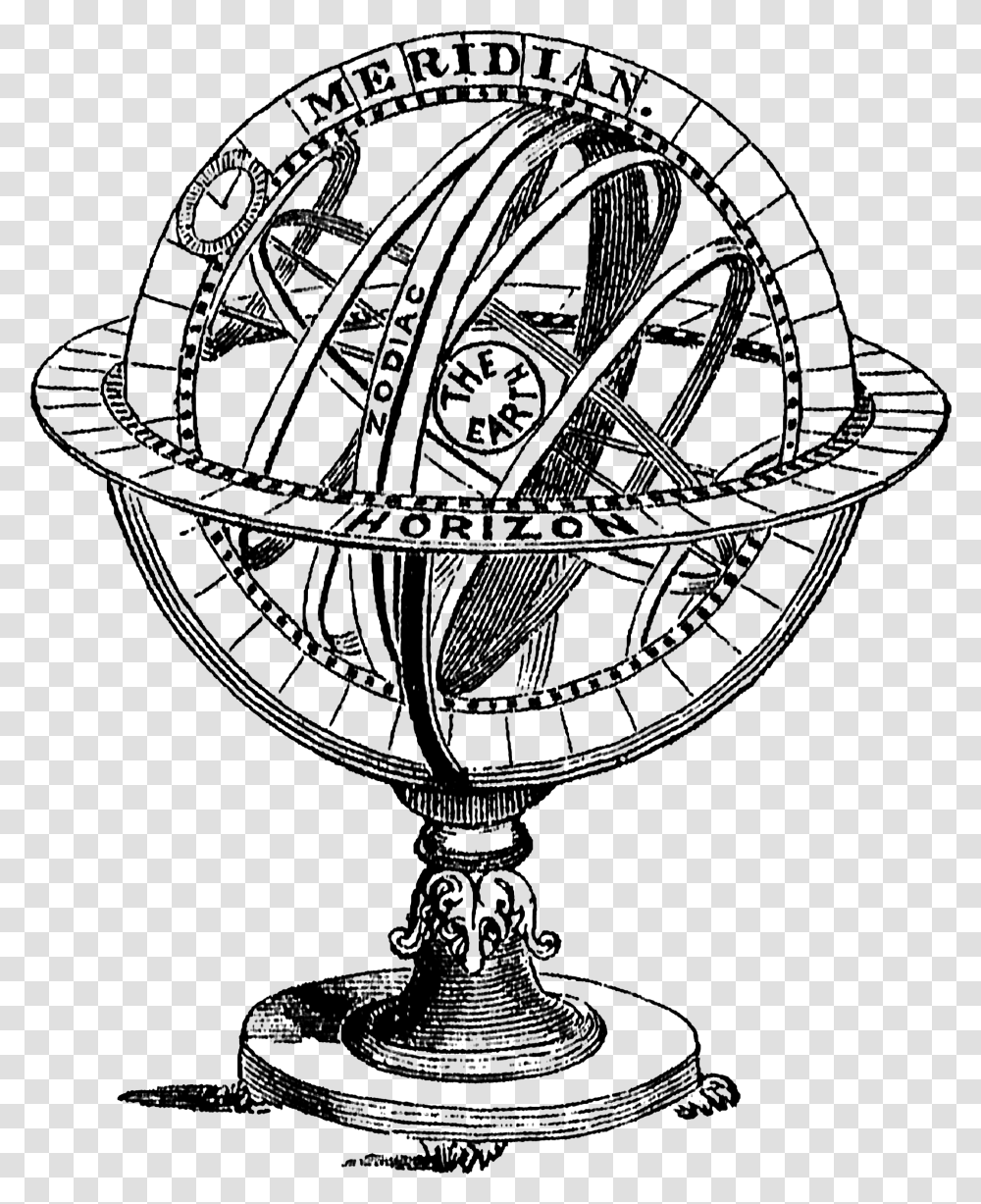 Zodiac Drawing Vintage Armillary Sphere Drawing, Gray, World Of Warcraft Transparent Png