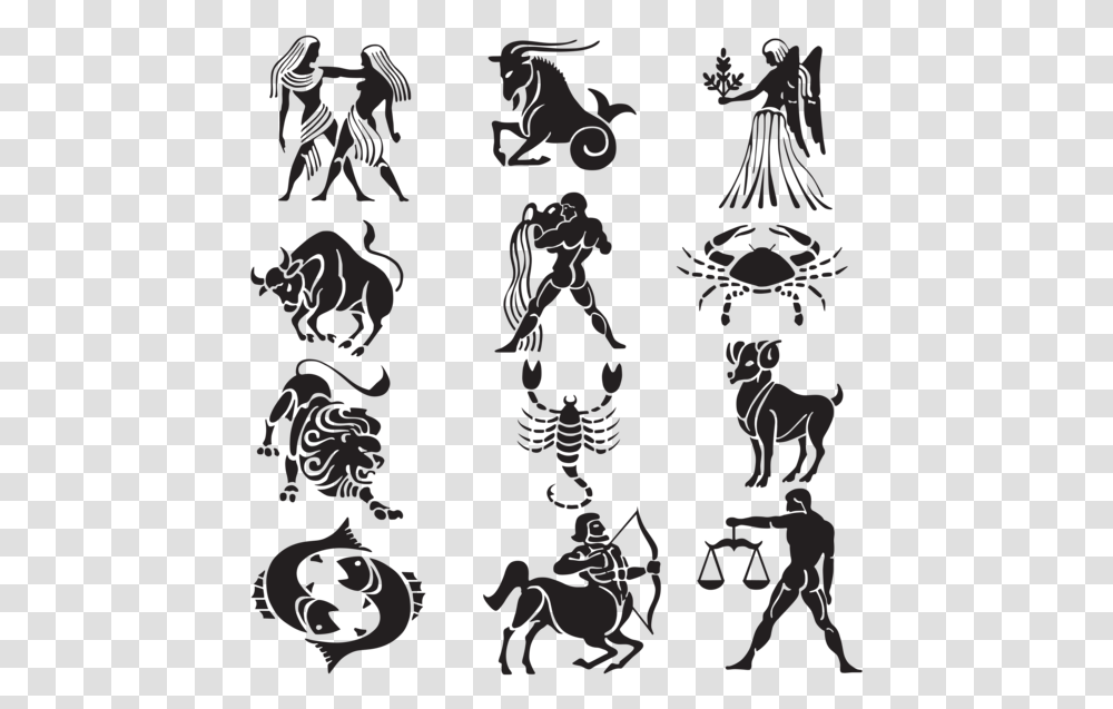 Zodiac Signs Set Clipart Zodiac Signs, Person, Stencil, Silhouette, Poster Transparent Png