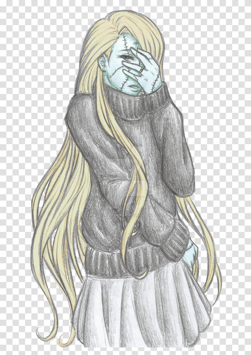 Zombie Anime Girl Drawing Cute Zombie Girl Drawing, Art, Person, Sketch, Clothing Transparent Png