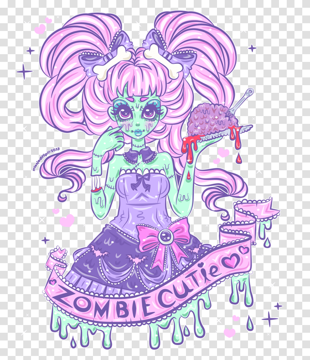Zombie Cutie By Missjediflip Zombie Cutie By Missjediflip Pastel Goth Art, Doodle, Drawing, Floral Design Transparent Png